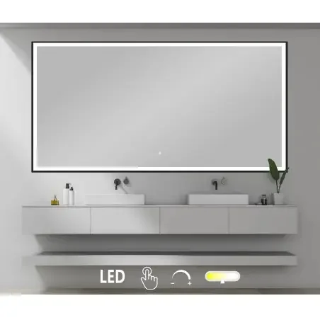 Nordic Bad Fie 2 LED-spejl, m/sort ramme, touch knap, 140 x 80 cm