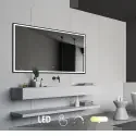 Nordic Bad Fie 2 LED-spejl, m/sort ramme, touch knap, 140 x 80 cm