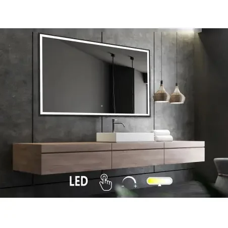 Nordic Bad Fie 2 LED-spejl, m/sort ramme, touch knap, 90 x 80 cm