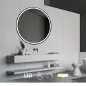 Nordic Bad Janni 2 LED-spejl, m/sort ramme, touch knap, Ø100 cm