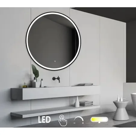Nordic Bad Janni 2 LED-spejl, m/sort ramme, touch knap, Ø100 cm