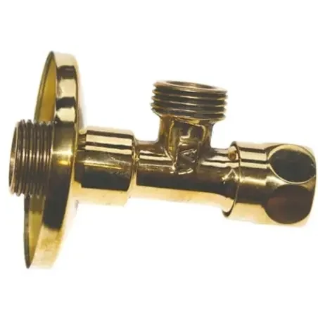 Stopventil i poleret messing 1/2 inc x 1/2 , med roset.