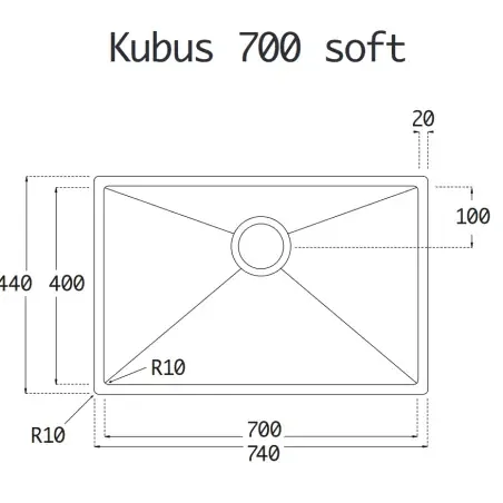 Lavabo Kubus 700 køkkenvask, 74X44cm, PVD Sort shadow