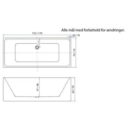 TopDesign fritstående badekar 170 X 74 cm