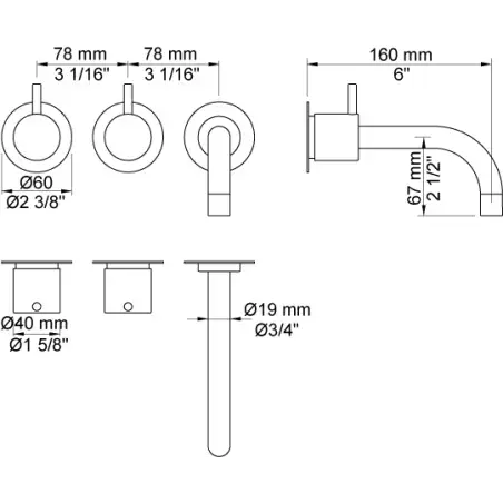 Vola 611 - 59 2-grebs indbygningsarmatur i børstet messing natur