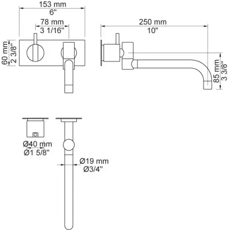 Vola 132 - 59 indbygningsarmatur med svingtud og bagplade i børstet messing natur