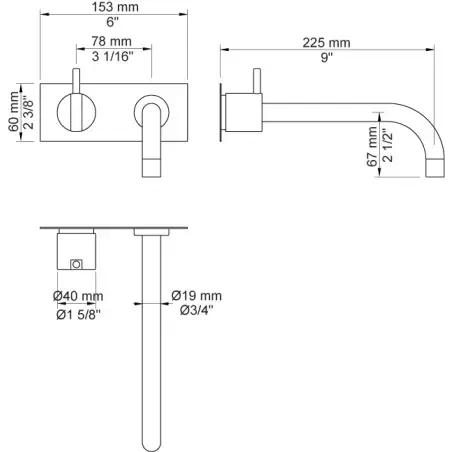 Vola 122 - 59 indbygningsarmatur med bagplade i børstet messing natur