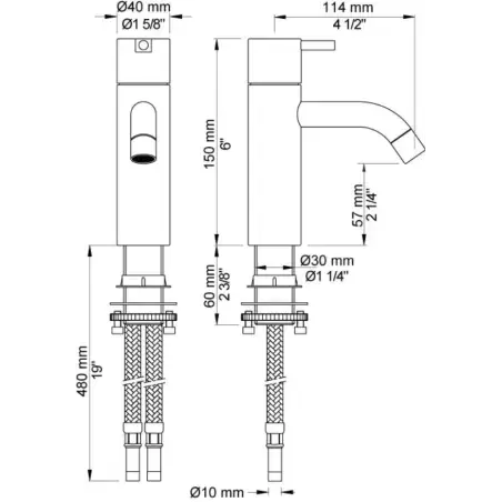 Vola HV1+30 - 59 Håndvaskarmatur i børstet messing natur, uden bundventil