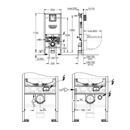 GROHE Rapid SLX indbygningscisterne, 6-9 liter, 1,13m