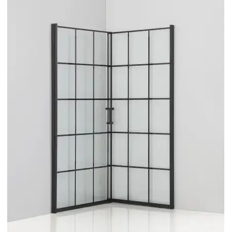 Nortiq Kalmar Brusehjørne, klar glas, sort profil med sprosser - 90 x 90 cm