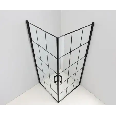 Nortiq Kalmar Brusehjørne, klar glas, sort profil med sprosser - 90 x 90 cm