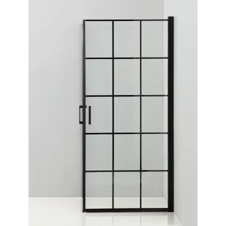 Nortiq Kalmar Brusehjørne, klar glas, sort profil med sprosser - 90 x 90 cm
