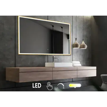 Led spejl med børstet messing ramme