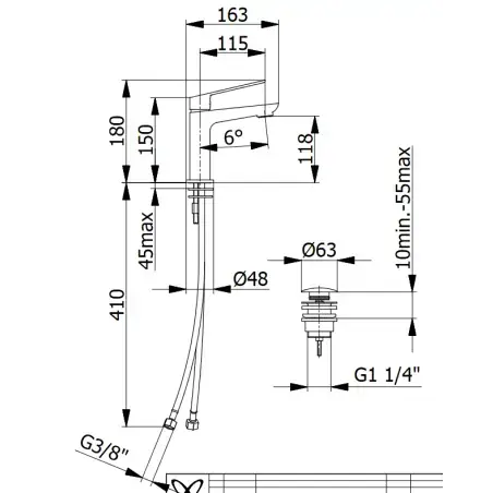 Cassøe Sleek håndvaskarmatur med bundventil - Børstet krom