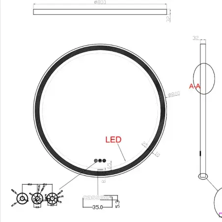 Cassøe Torino rundt LED-spejl med sort ramme - Ø80 cm