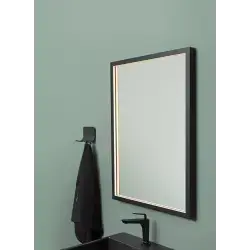 Cassøe Milano firkantet spejl med lys og sort ramme - 120 x 80 cm