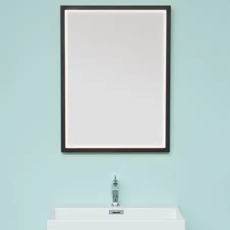 Cassøe Milano firkantet spejl med lys og sort ramme - 120 x 80 cm