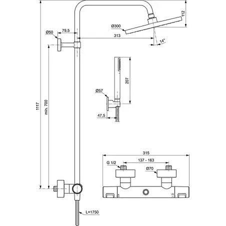 Ideal Standard Idealrain T25 Brusesystem Silk Black - mat sort