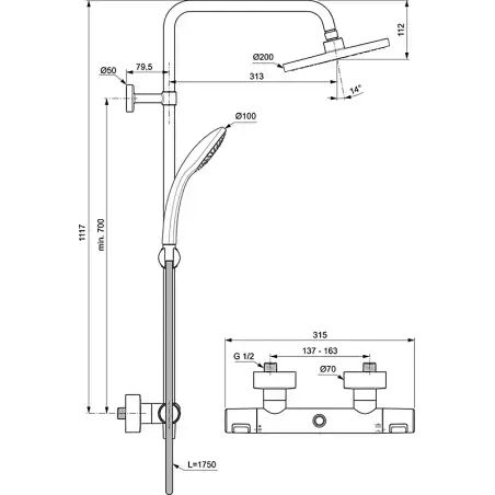 Ideal Standard Idealrain T25 Brusesystem, Ø200mm hovedbruser, Silk Black - mat sort