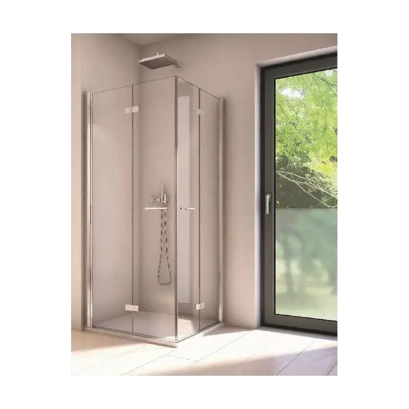 TopDesign Brusehjørne med foldedøre i klar nano glas og krom profil - 70 x 70 cm