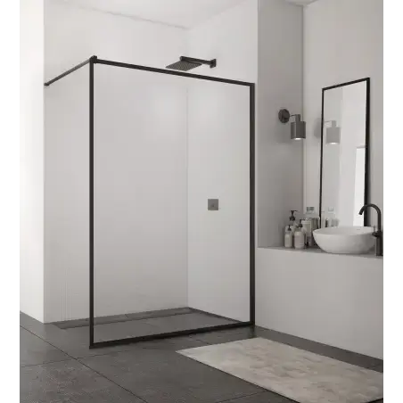 TopDesign Brusevæg i klar 8mm nano glas og sort rammeprofil - 100 x 200 cm