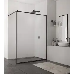 TopDesign Brusevæg i klar 8mm nano glas og sort rammeprofil - 90 x 200 cm