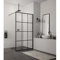 TopDesign Brusevæg i klar 8mm nano glas og sort New York profil - 80 x 200 cm