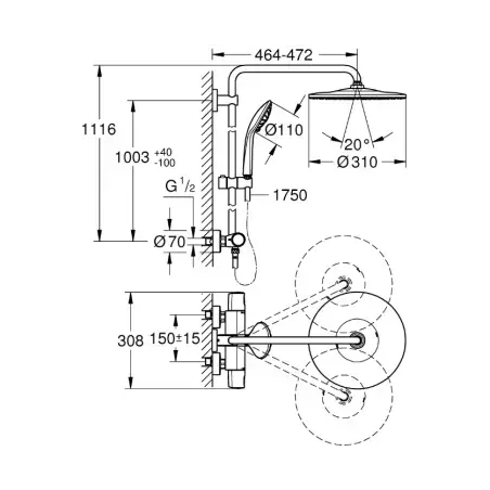 GROHE Euphoria 310 brusesystem med termostat - Krom