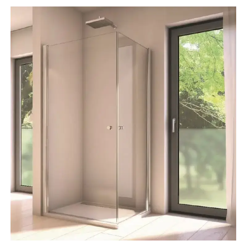 TopDesign Brusehjørne med svingdøre i klar nano glas og krom profil - 80 x 80 cm