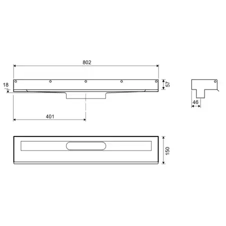 Unidrain Afløbsarmatur 1001, 800 mm, 3 vægflanger