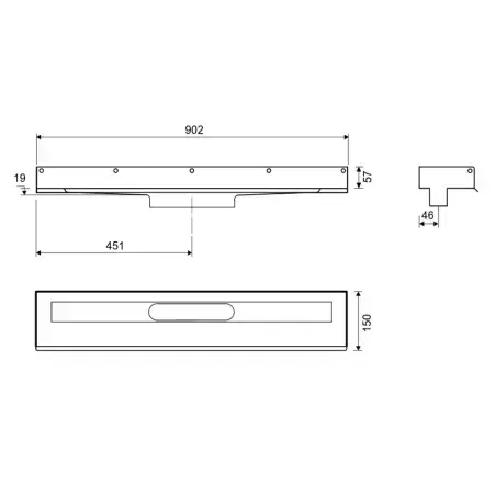 Unidrain Afløbsarmatur 1001, 900 mm, 3 vægflanger