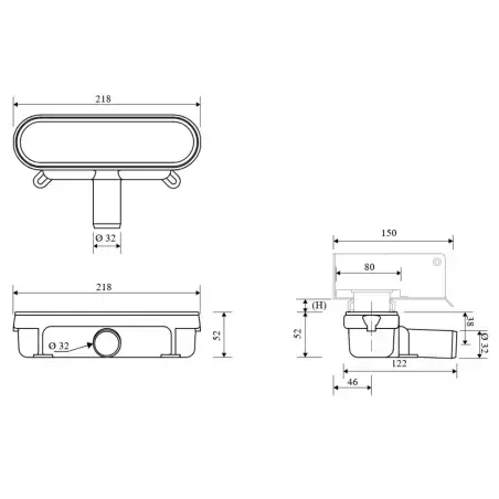 UNIDRAIN UDLØBSHUS 32MM VANDR.