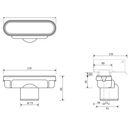 UNIDRAIN UDLØBSHUS 75MM LODR.