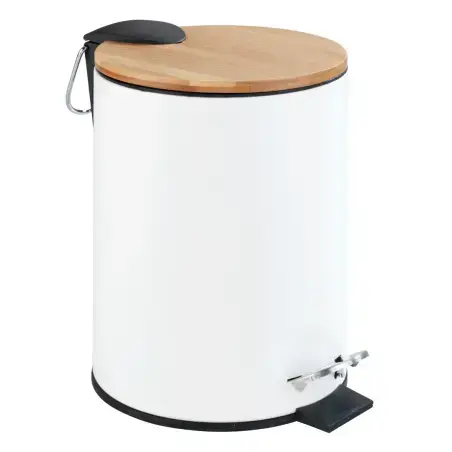 Hvid toiletspand med bambus låg