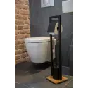 Wenko Fritstående toiletbørste med papirholder, bambus med sort finish