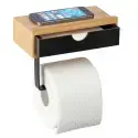 Wenko Bambusa toiletrulleholder med hylde, bambus med sort finish
