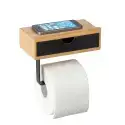 Wenko Bambusa toiletrulleholder med hylde, bambus med sort finish