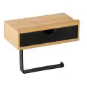 Wenko Bambusa toiletrulleholder med hylde, bambus med sort finish
