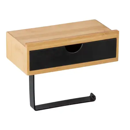 Wenko Bambusa toiletrulleholder med hylde, bambus med sort finish