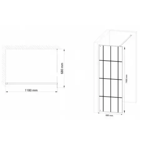 Nortiq New York brusevæg 70 cm i mat sort profil og sprosser