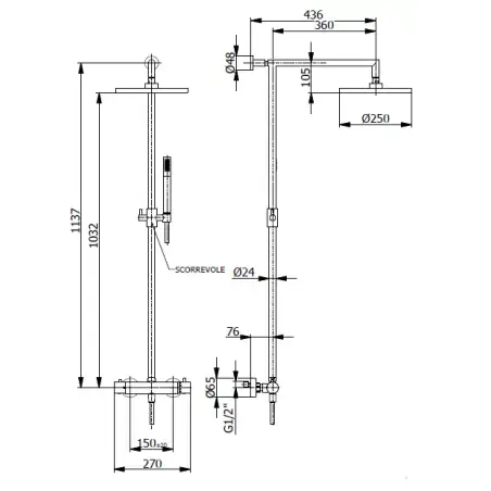 Cassøe LAGO LA37 komplet brusesystem - Messing