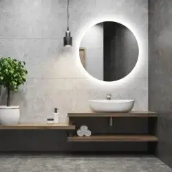 Nordic Bad Puk 1 rundt LED-spejl med varme, Ø80 cm