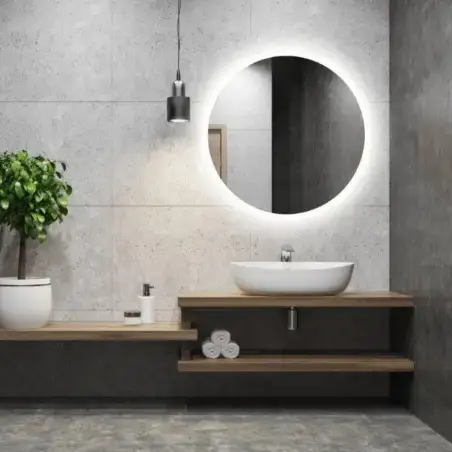 Nordic Bad Puk 1 rundt LED-spejl med varme, Ø80 cm