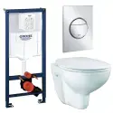 Toiletpakke m/Grohe Bau toilet m/sæde, cisterne og krom trykknap