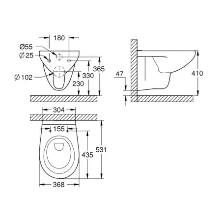 Grohe Bau Ceramic væghængt toilet, hvid