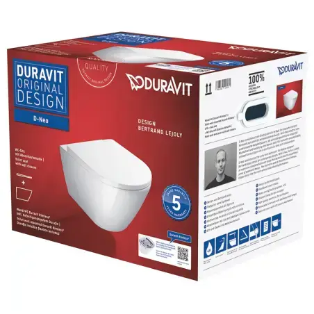 Duravit D-NEO rimless væghængt toilet, inkl. sæde, hvid