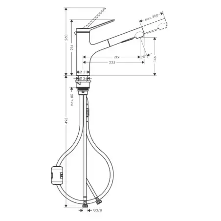 Hansgrohe Zesis M33 køkkenarmatur 219mm tud, m/udtrækstud, rustfrit stål