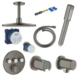 Grohe Grotherm smartcontrol m/hovedbruser 2 funktioner i loft, børstet hard graphite