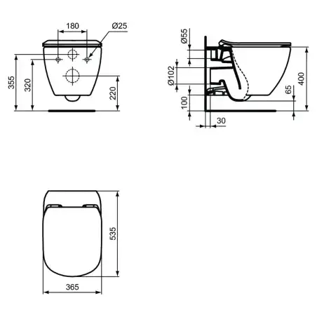 Toiletpakke m/Ideal standard Tesi toilet m/sæde, grohe cisterne og mat sort trykknap