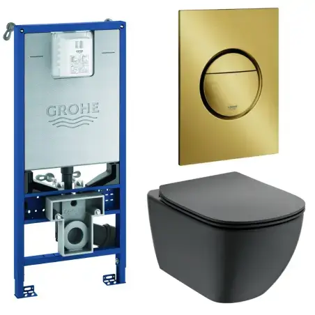 Toiletpakke m/Ideal standard Tesi toilet m/sæde, grohe cisterne og mat sort trykknap
